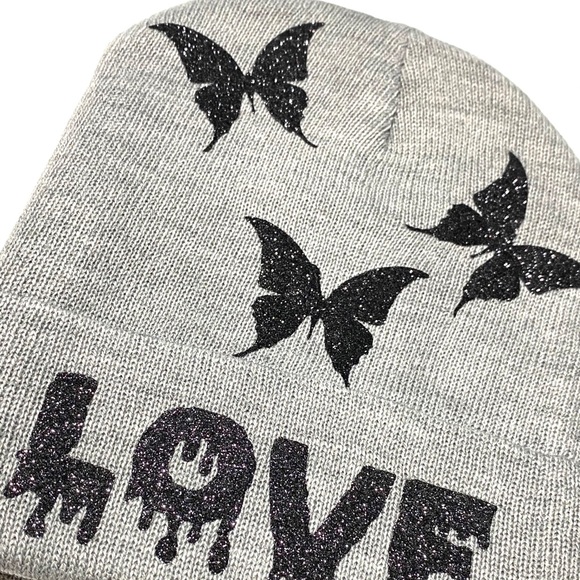 Winter Skully Beanie Hat with Love Quote - Picture 2 of 5